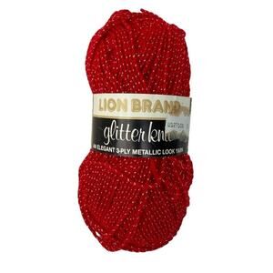 Lion Brand Yarn Glitter Knit Scarlet Gold 278 Acrylic Metallic 1.4 oz